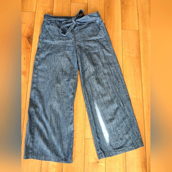 J. Crew Chambray Tie Front Wide Leg Loose Fit Pants Gray Blue Size US 4 - Picture 1 of 7